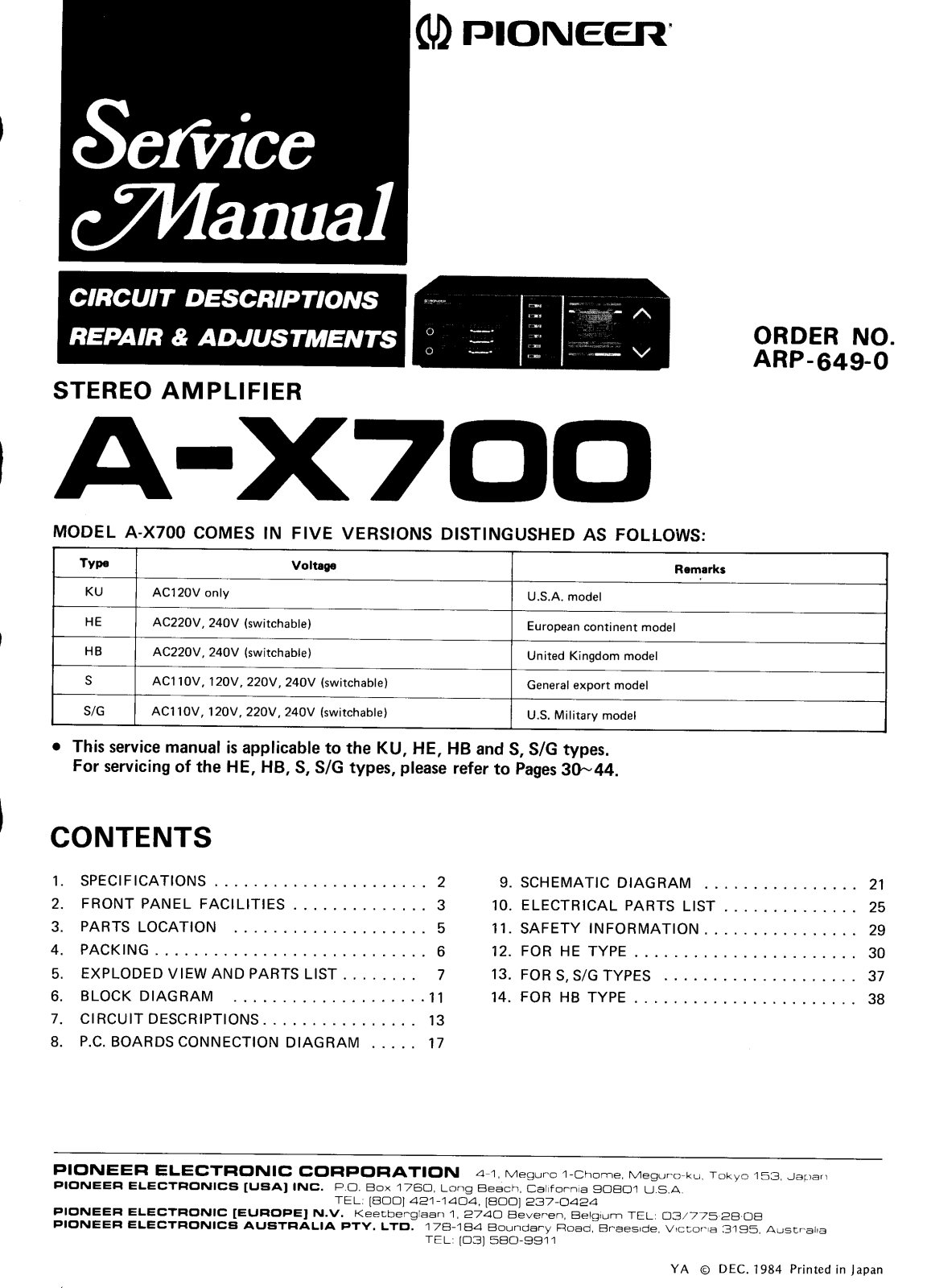 Pioneer AX-700 Service manual