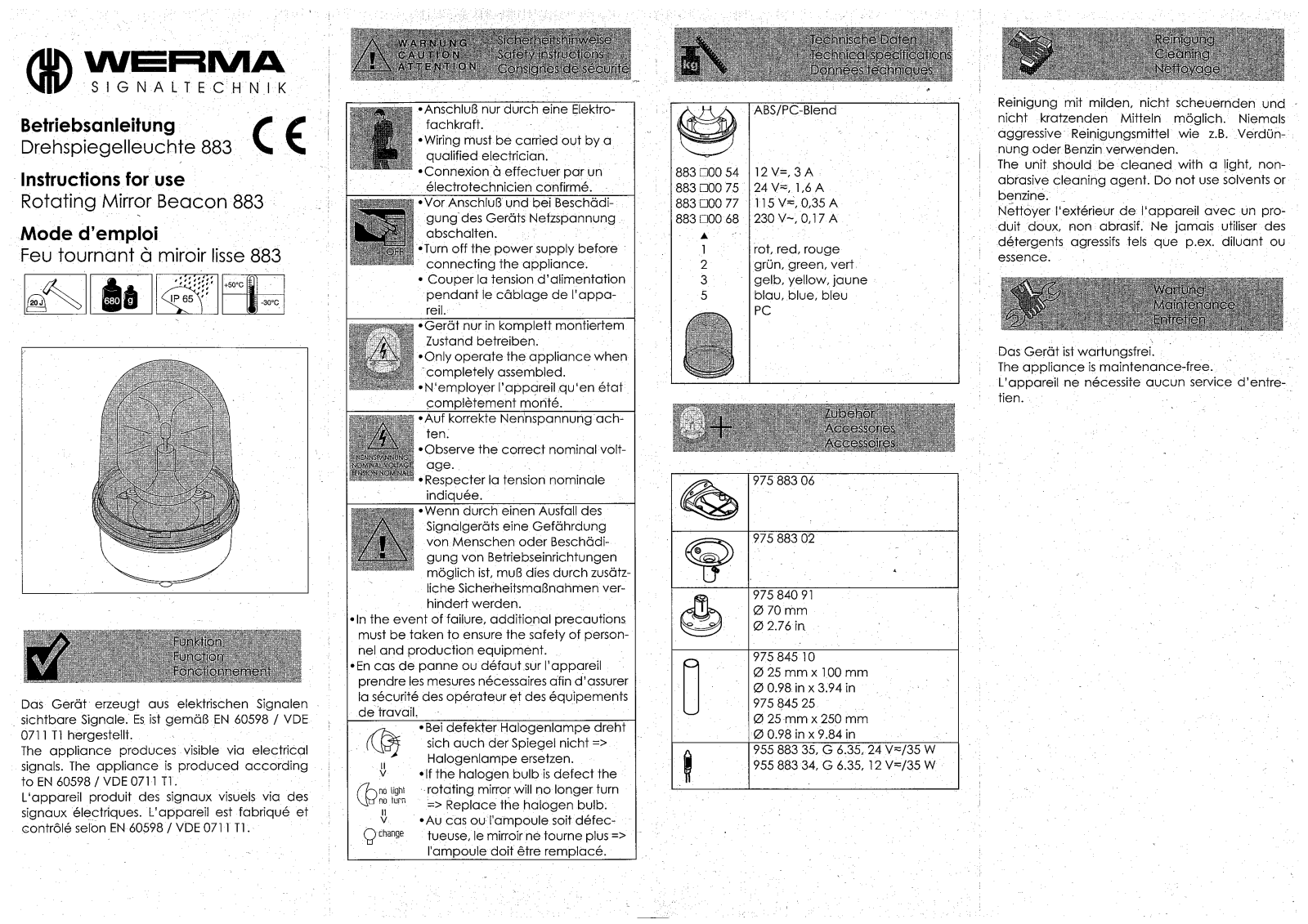 Werma Signaltechnik 883 Instructions for use