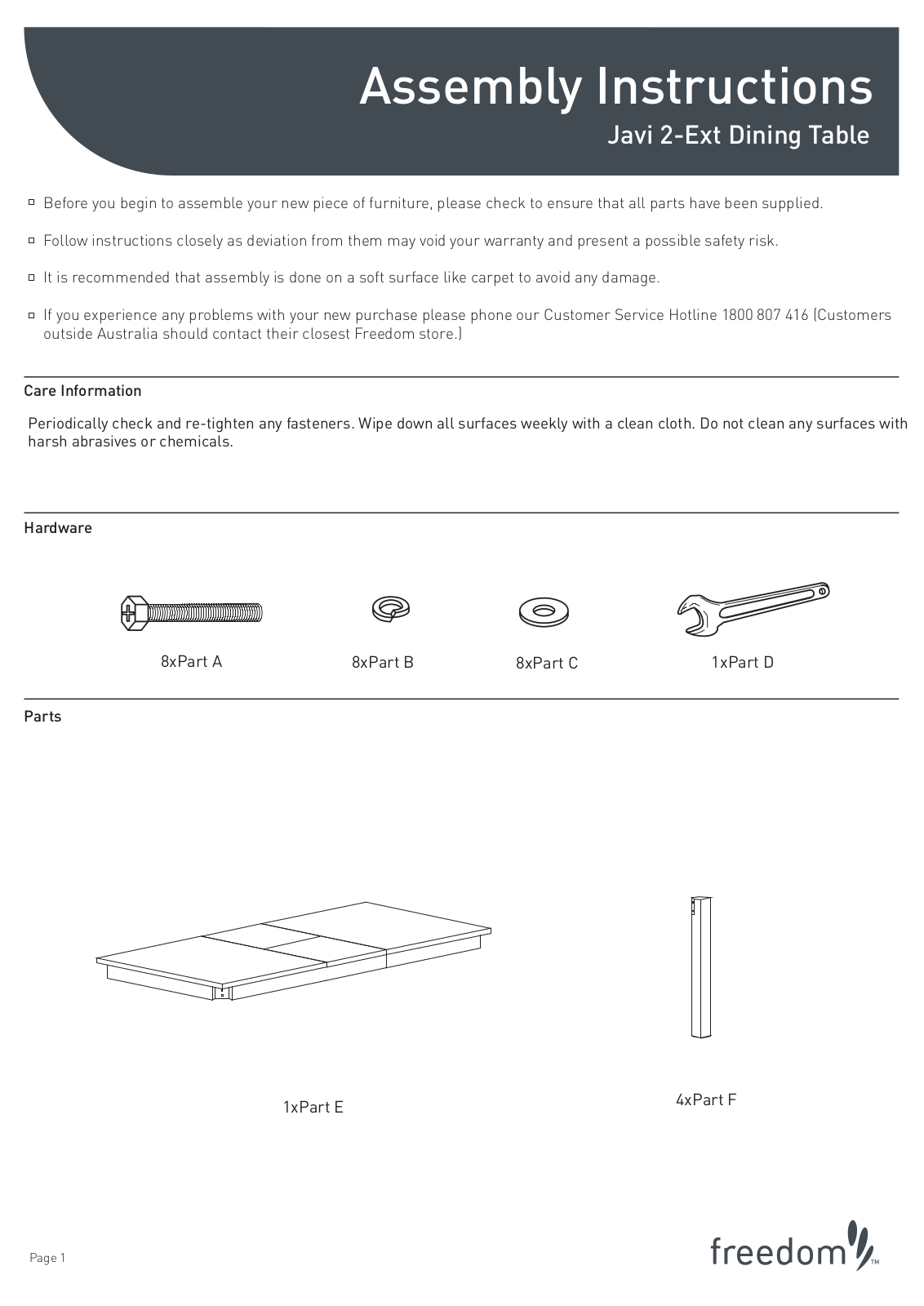 Freedom Javi 2 Extension Dining Table Assembly Instruction