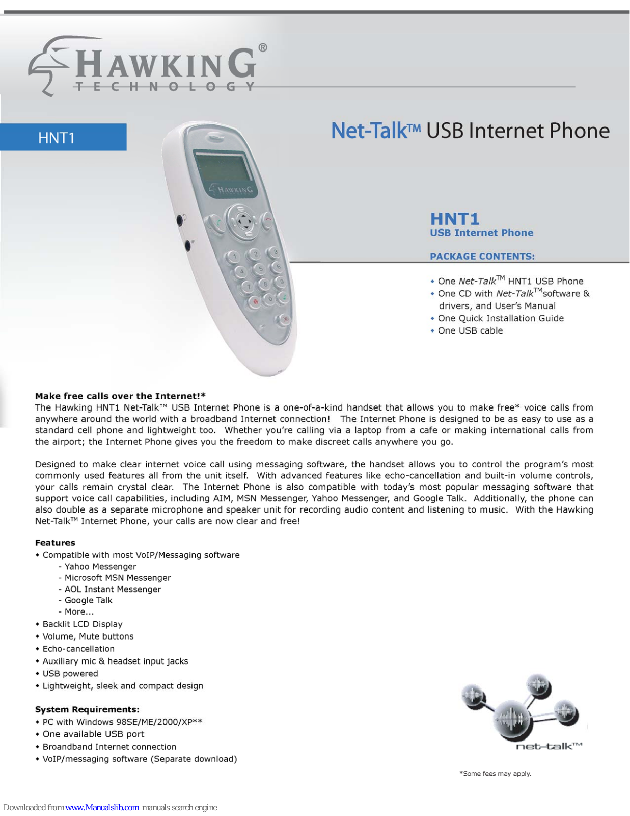 Hawking Net-Talk HNT1A, Net-Talk HNT1 Specifications