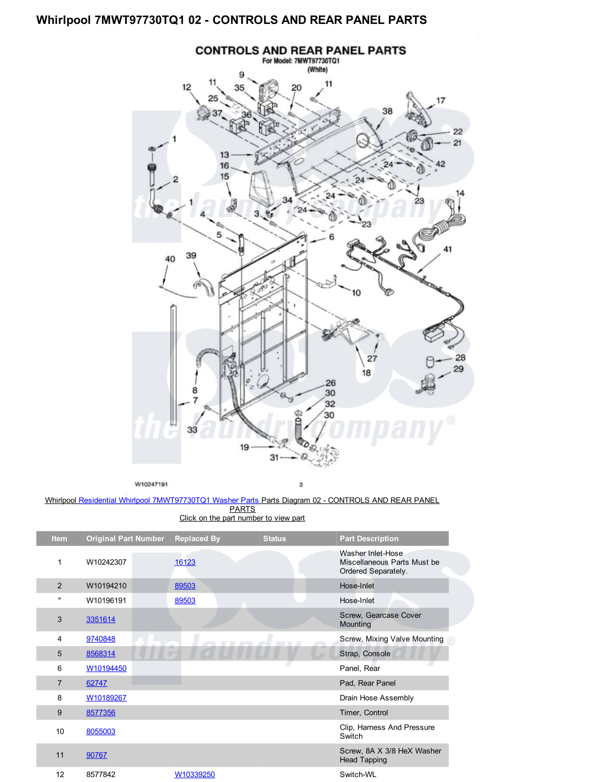 Whirlpool 7MWT97730TQ1 Parts Diagram