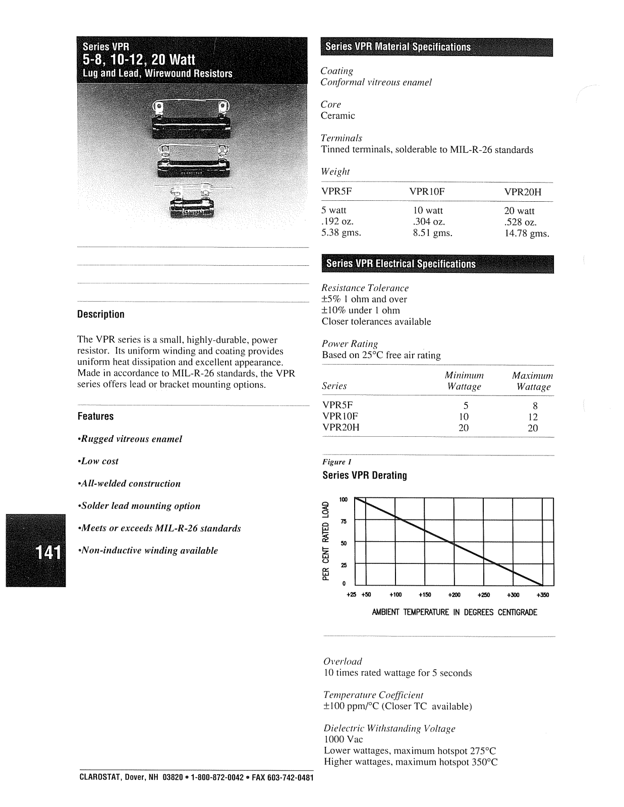 Clarostat-Honeywell Series VPR Catalog Page