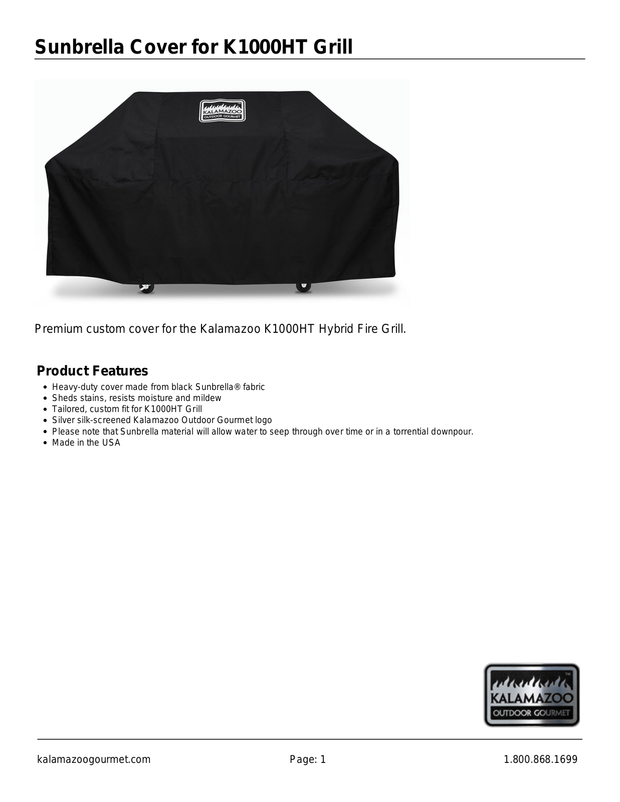 Kalamazoo Outdoor Gourmet AC-GJ-1000HT Specifications Sheet