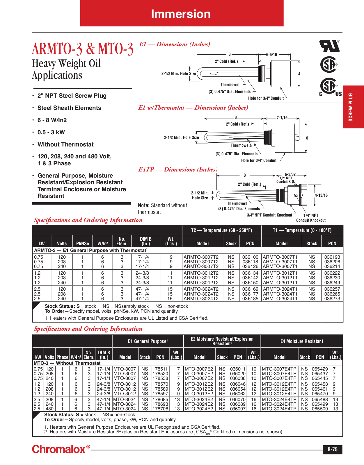 Chromalox ARMTO-3, MTO-3 Catalog Page