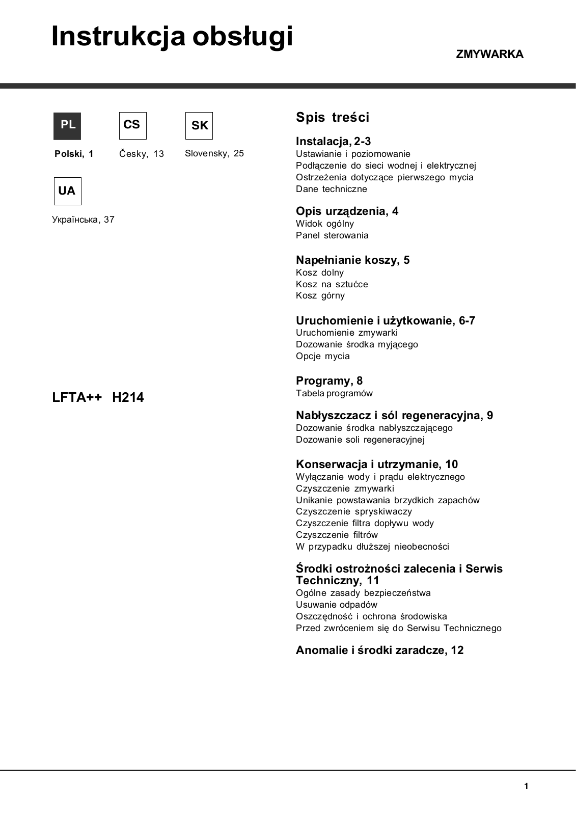 Hotpoint Ariston LFTA H214 HX User Manual