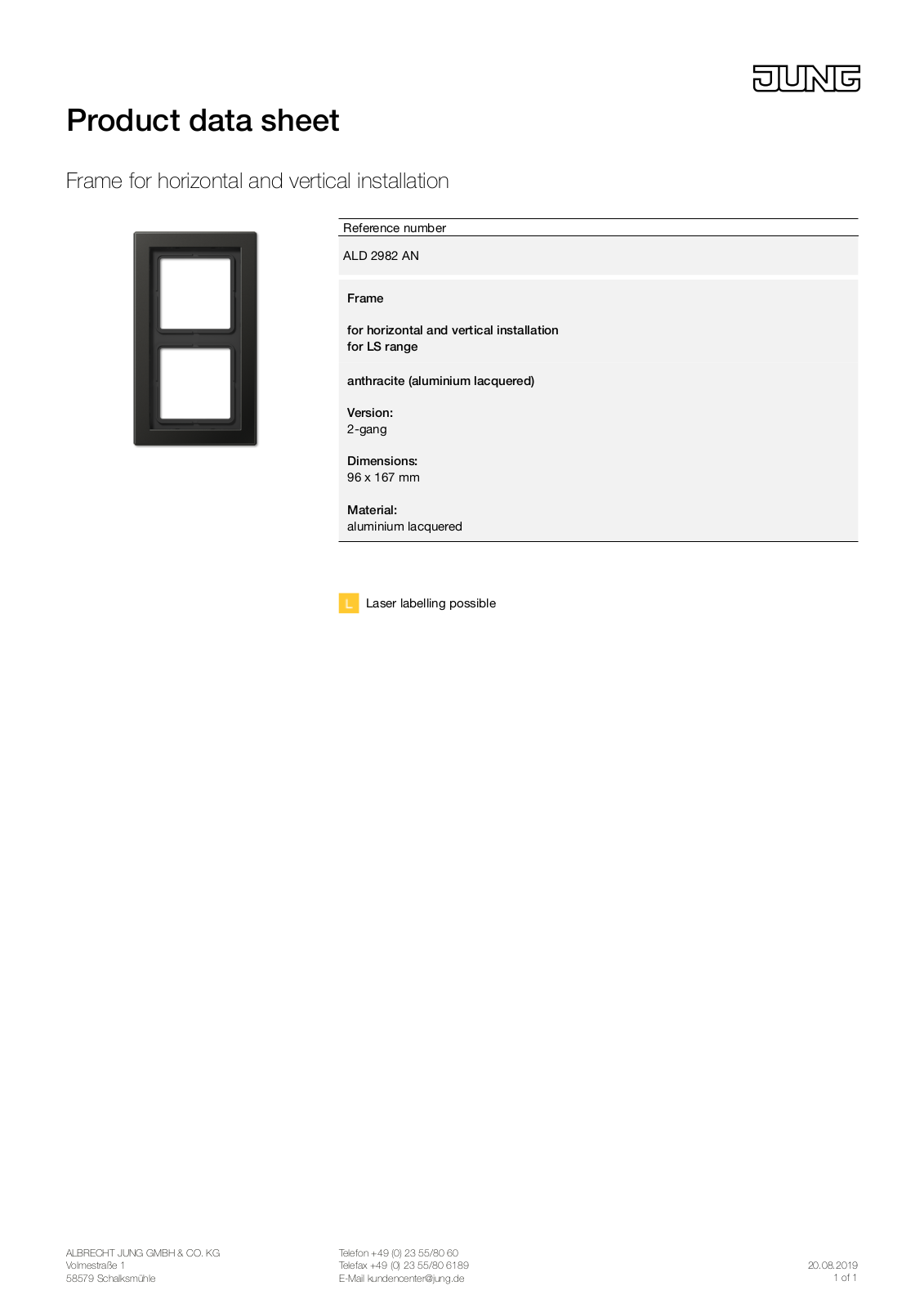 Jung ALD 2982 AN User Manual