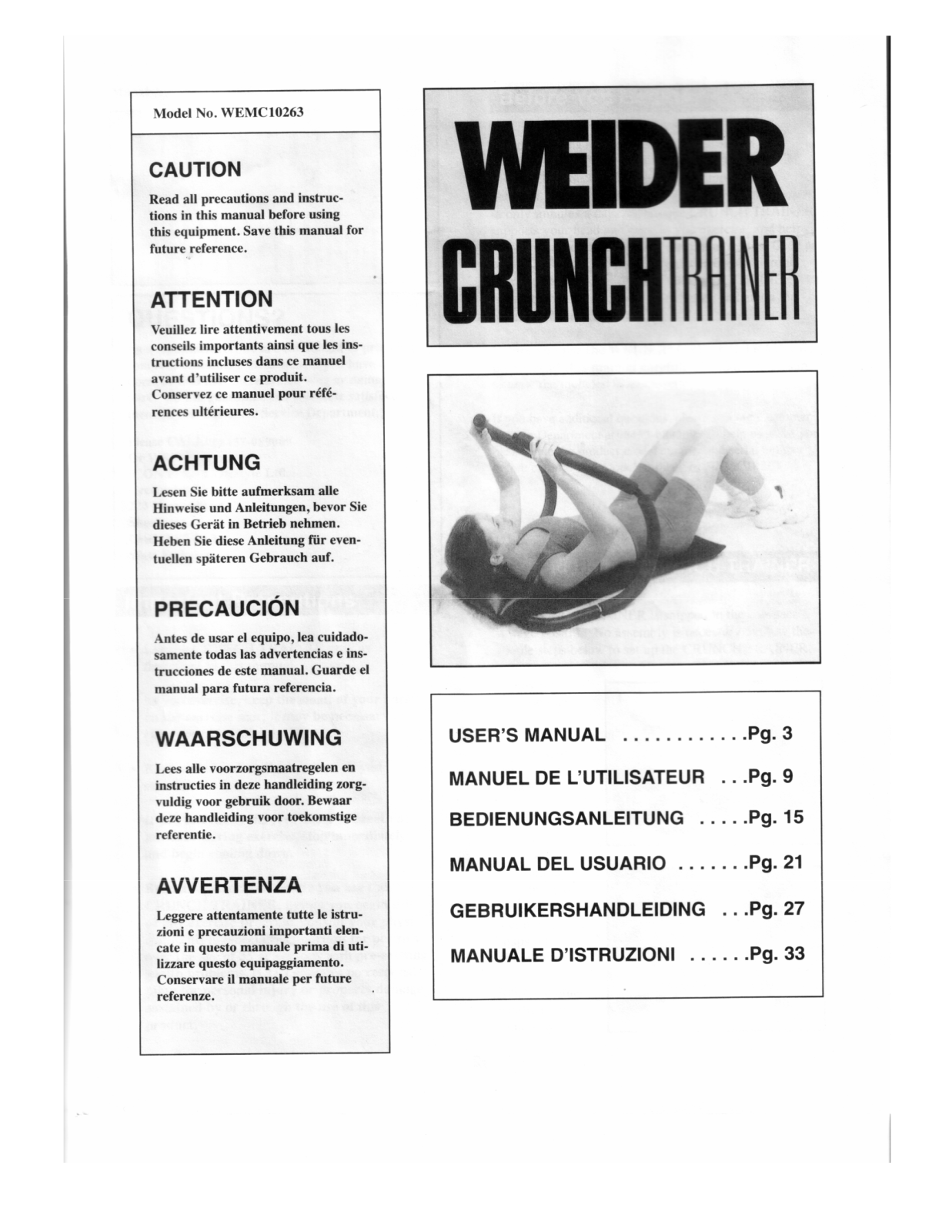 WEIDER CRUNCHTRAINER, WEMC10263 User Manual