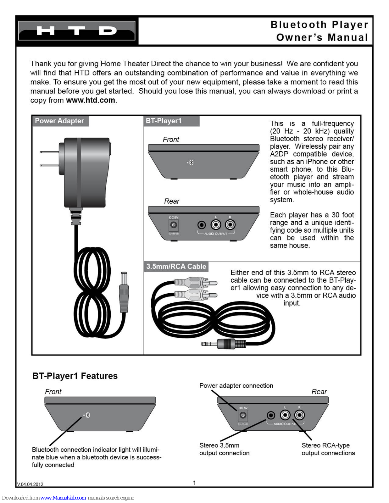 HTD BT-Player1 Owner's Manual