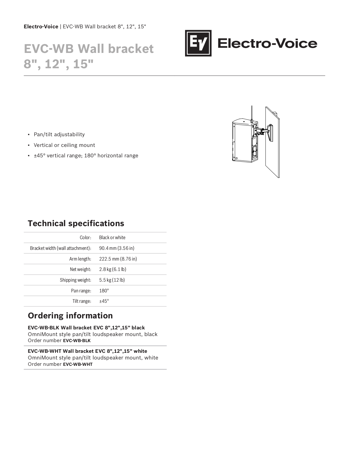 Electro-Voice EVC-WB Datasheet