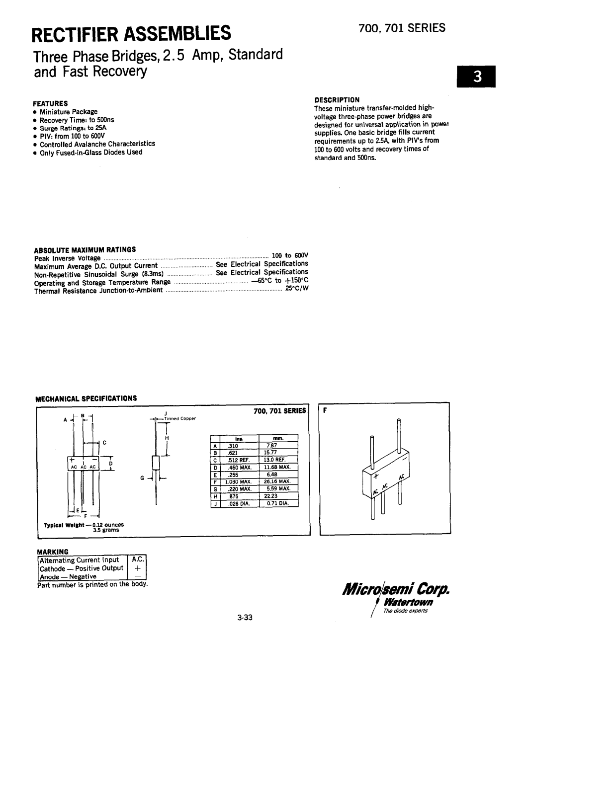 Microsemi Corporation 701-6, 701-5, 701-4, 701-3, 701-2 Datasheet