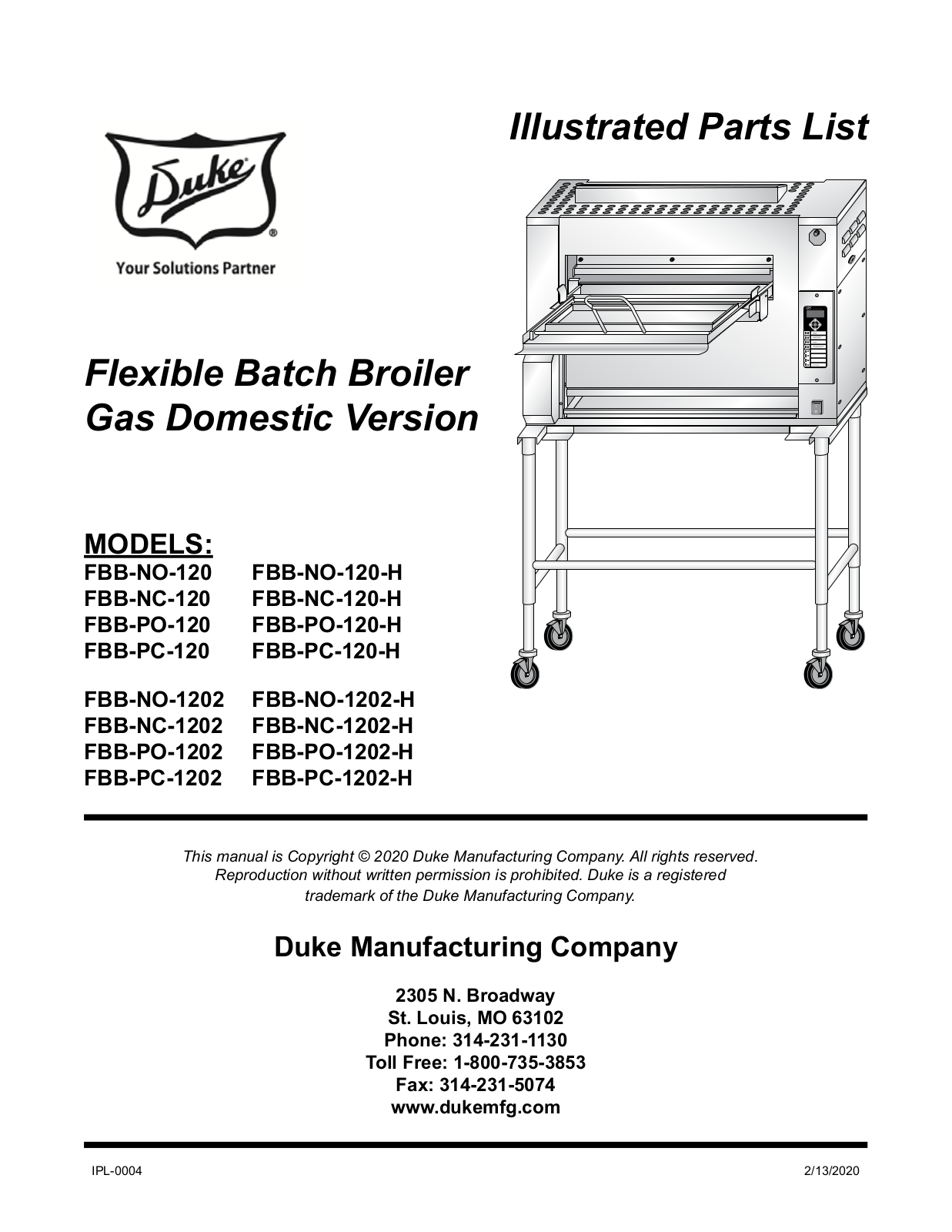 Duke FBB-NC-120 Parts List