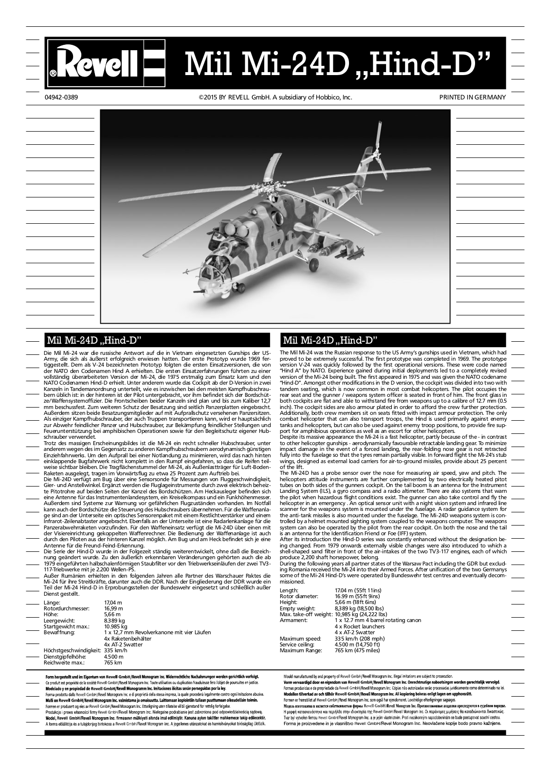 REVELL Mil Mi-24D Hind-D Assembly Manual