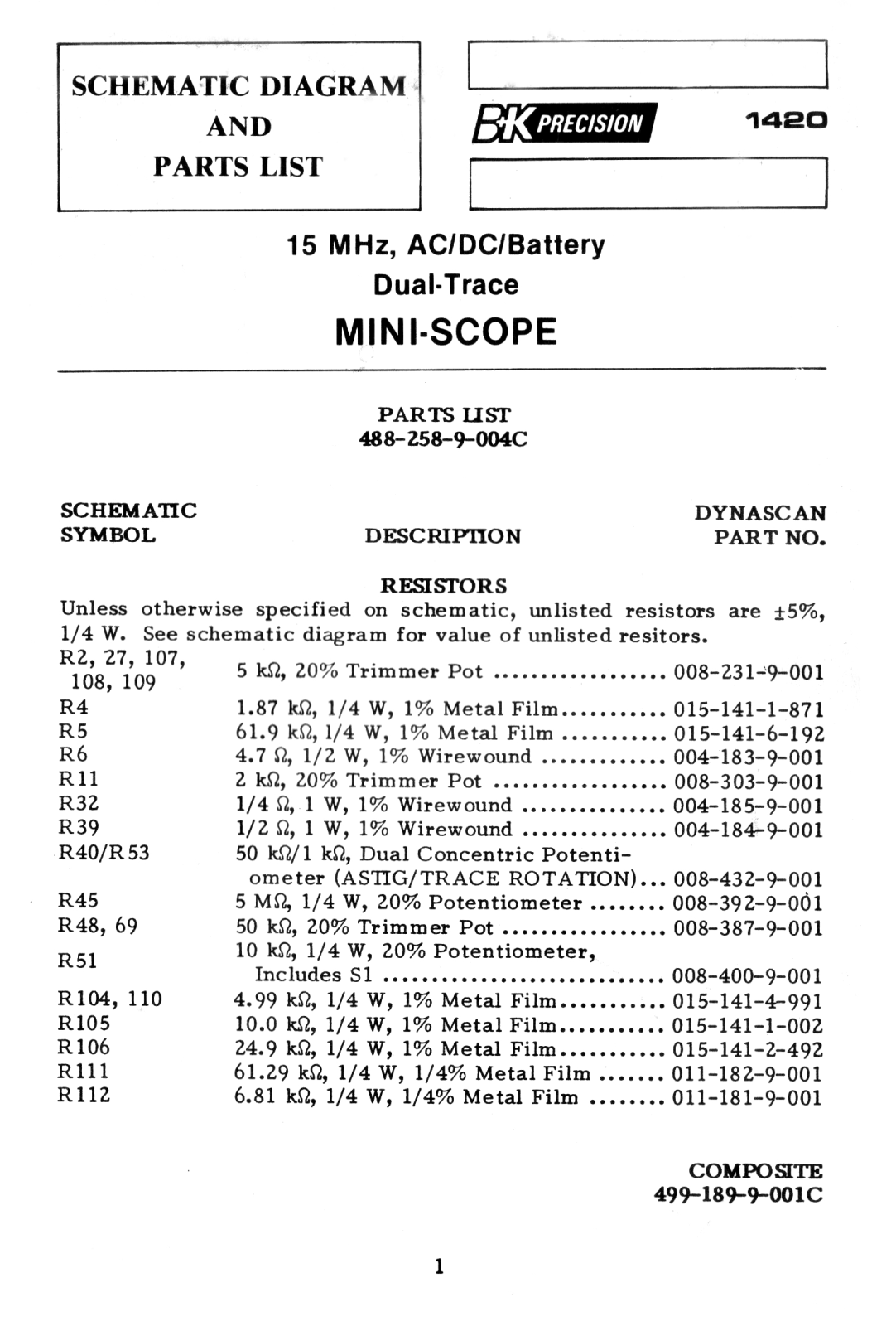 BK Precision 1420 User Manual