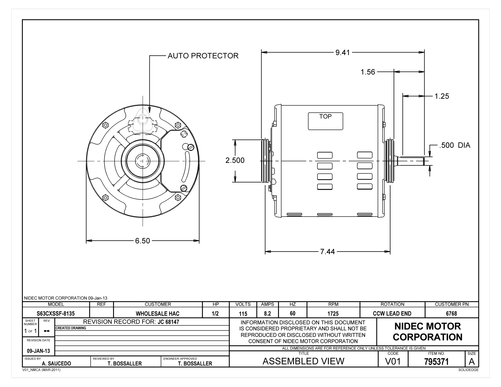 US Motors 6768 Dimensional Sheet - ManualMachine.com