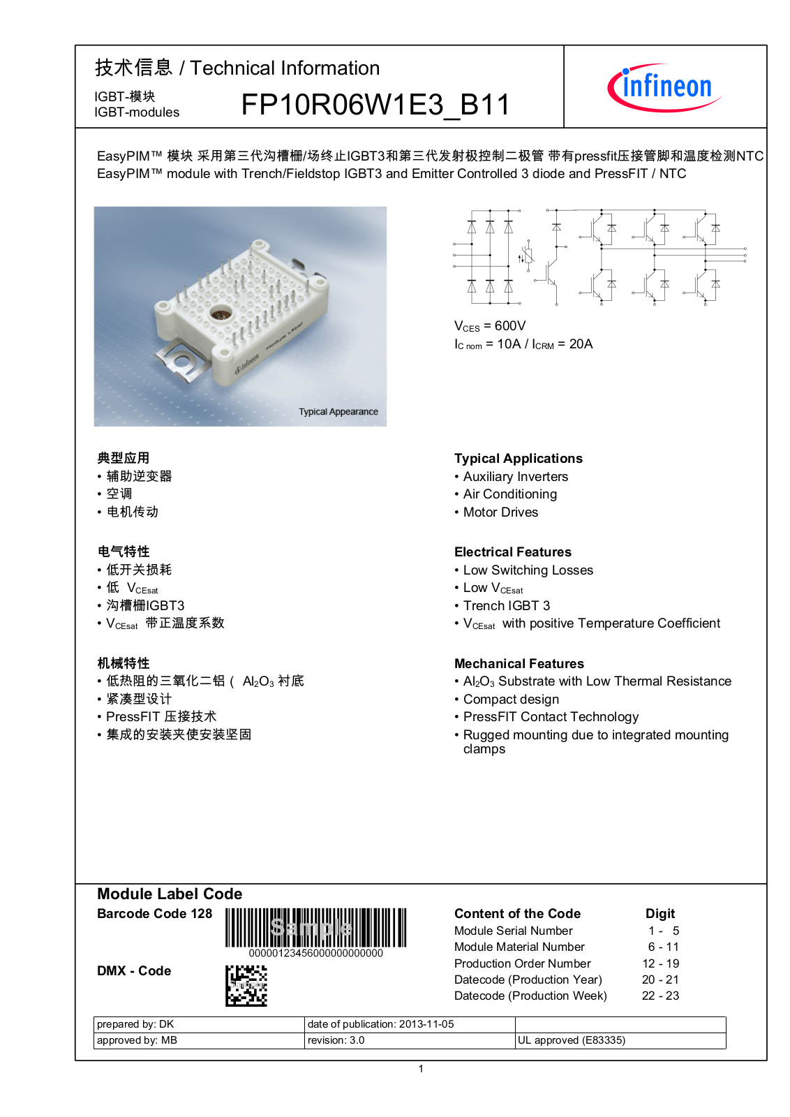 Infineon FP10R06W1E3-B11 Data Sheet