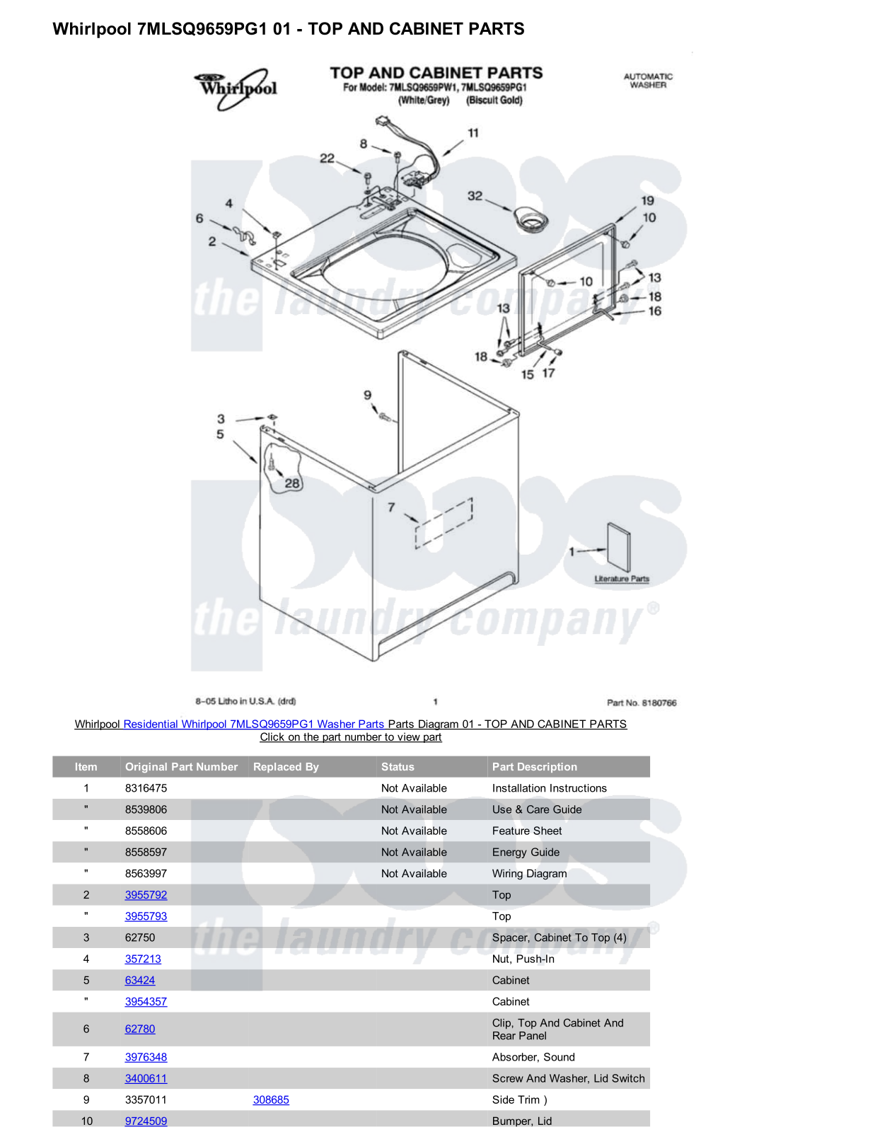 Whirlpool 7MLSQ9659PG1 Parts Diagram