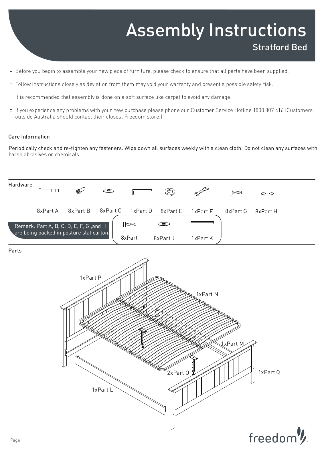 Freedom Stratford Bed Assembly Instruction