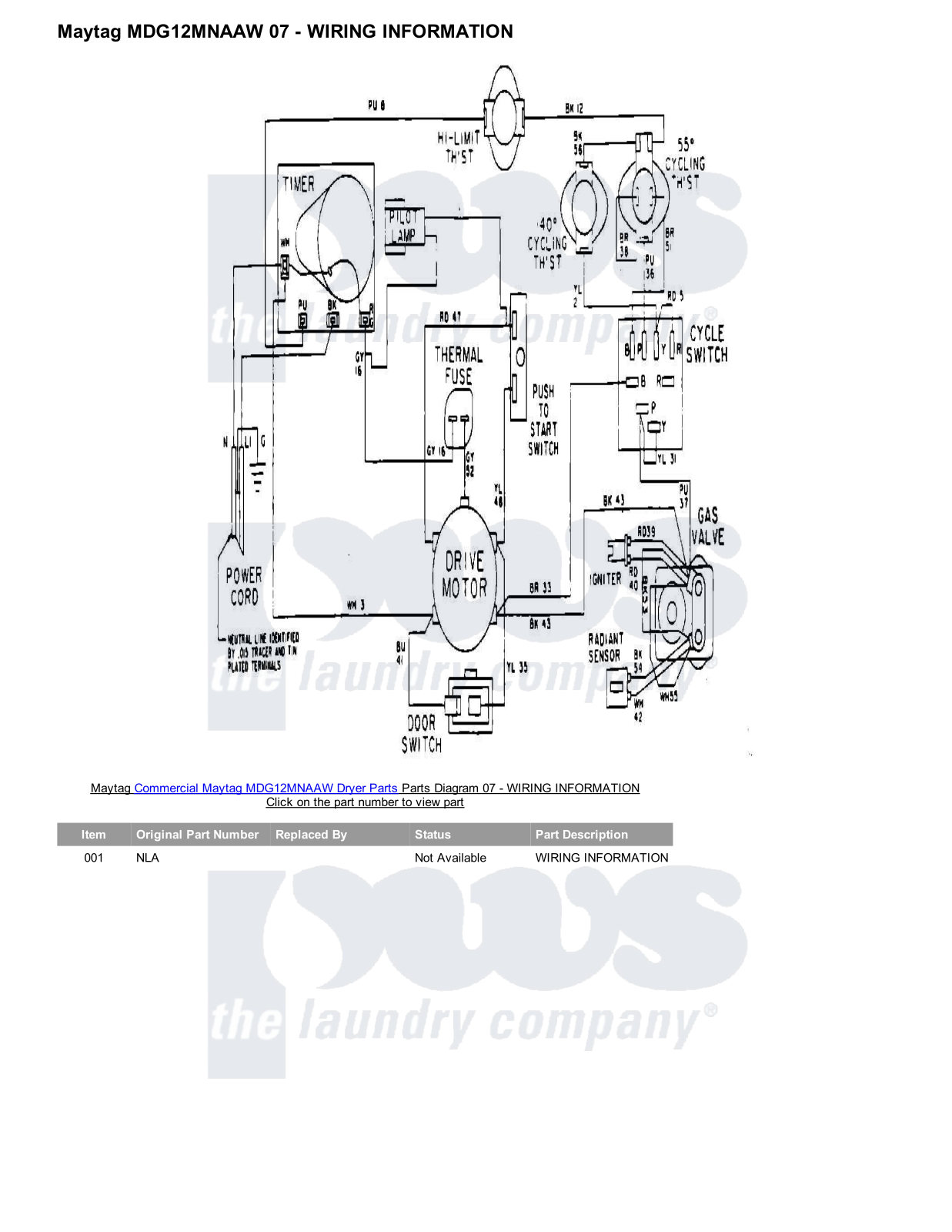 Maytag MDG12MNAAW Parts Diagram