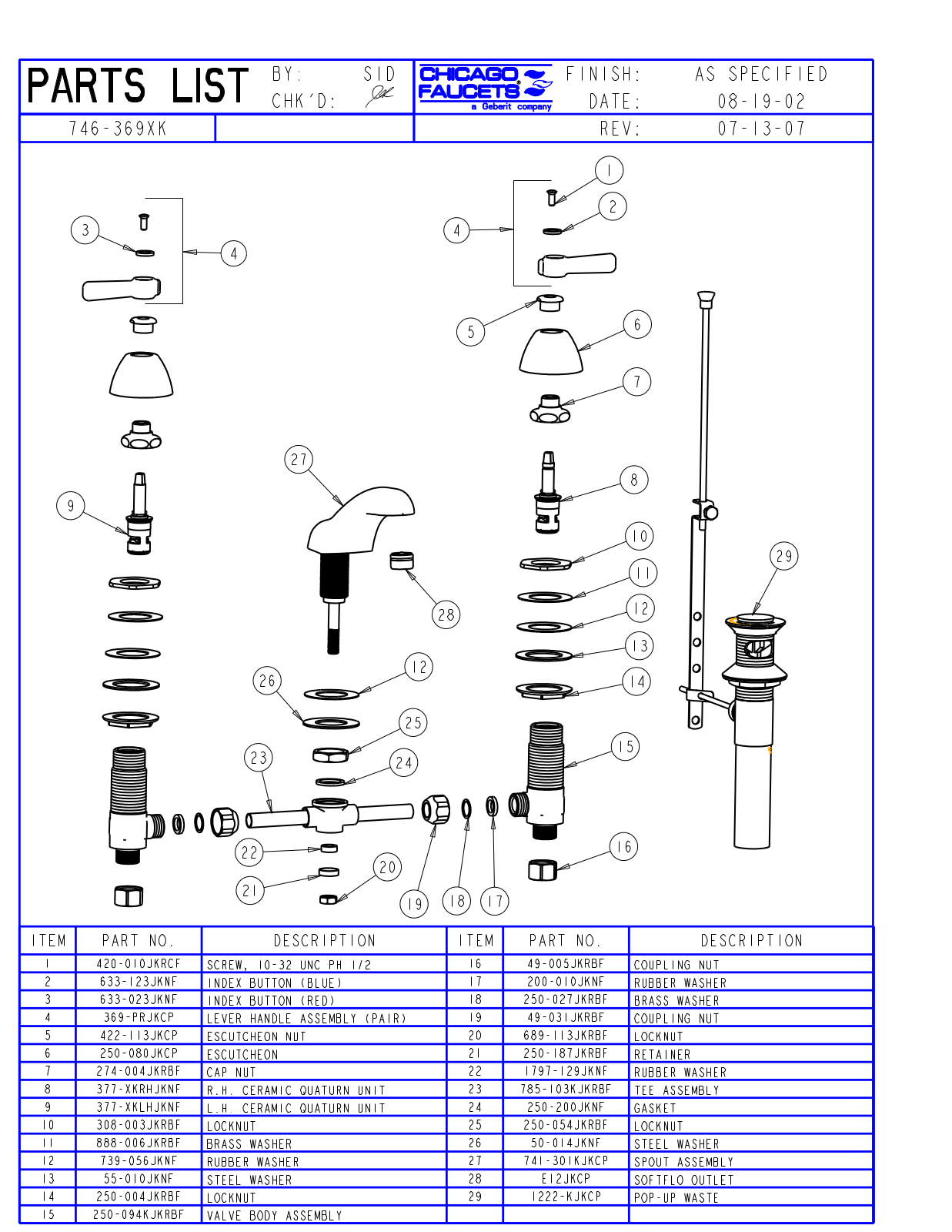 Chicago Faucet 746-369XKCP Parts List