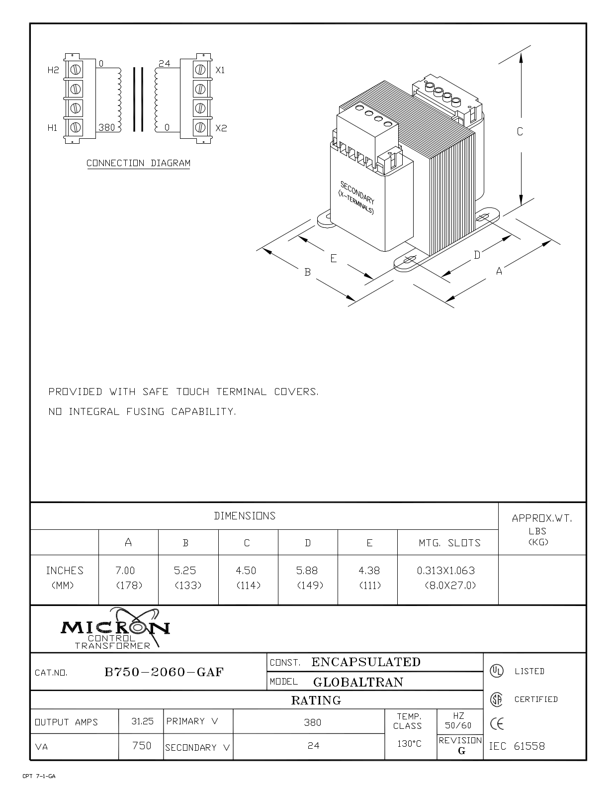 Micron Industries B750-2060-GAF Specification Sheet