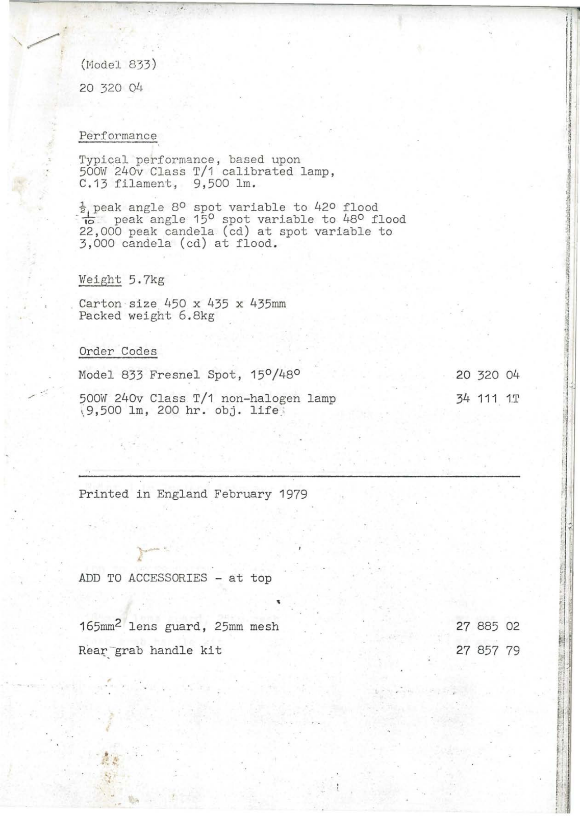 Strand Patt.833s Specification - ManualMachine.com