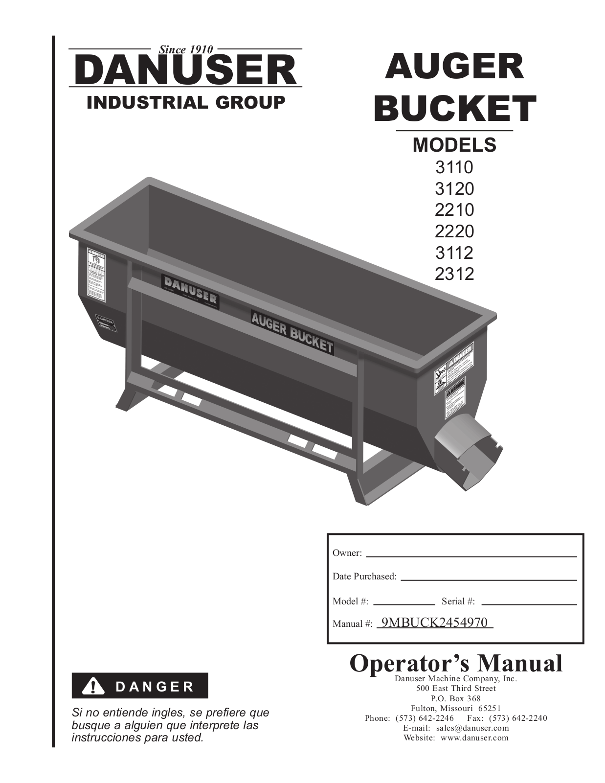 Danuser 2312 AugerBucket User Manual