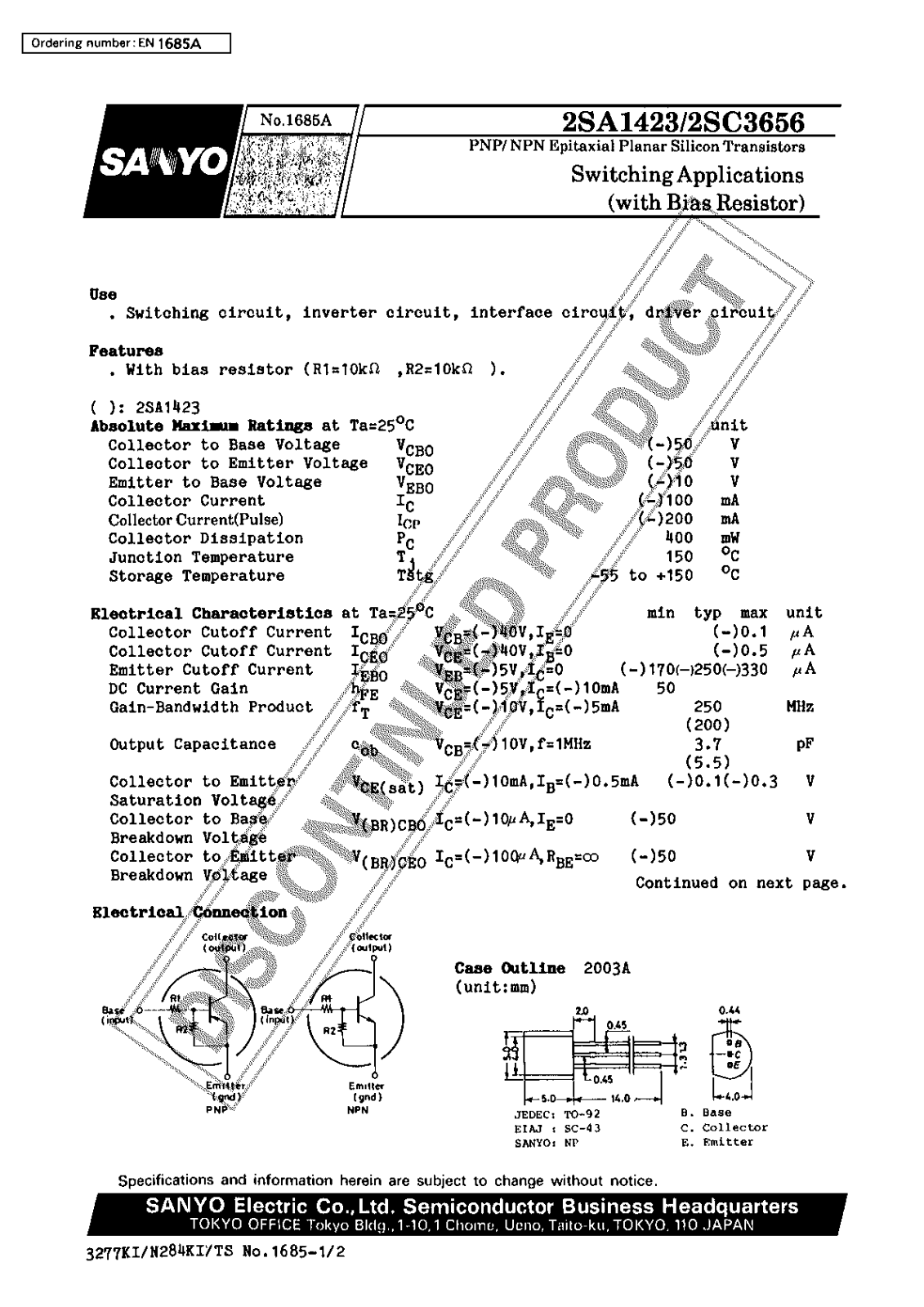 Sanyo 2SC3656 Specifications