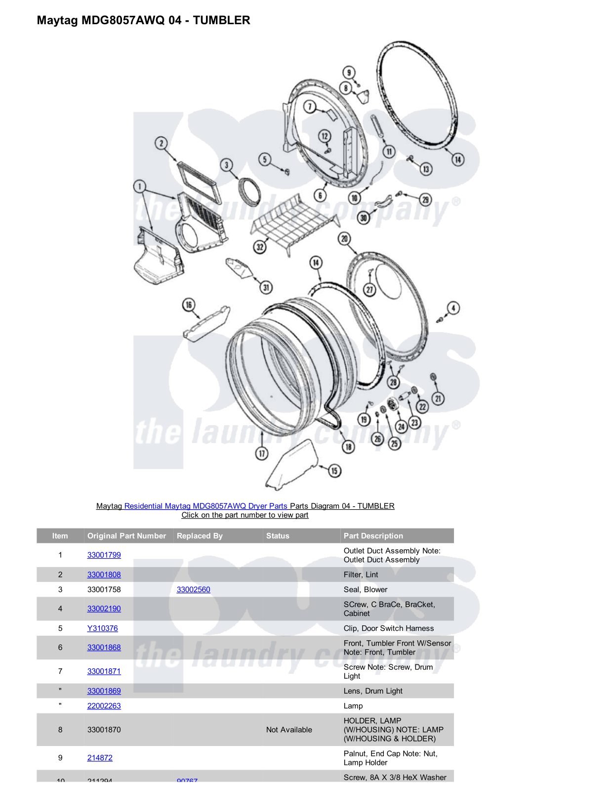 Maytag MDG8057AWQ Parts Diagram