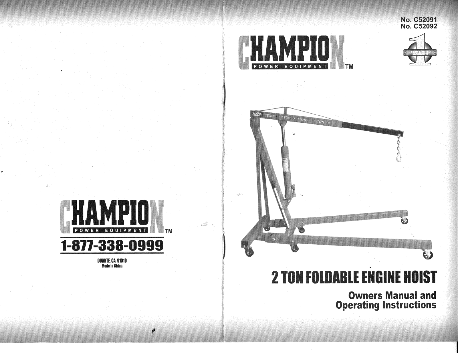 Champion C52091, C52092 Owners Manual