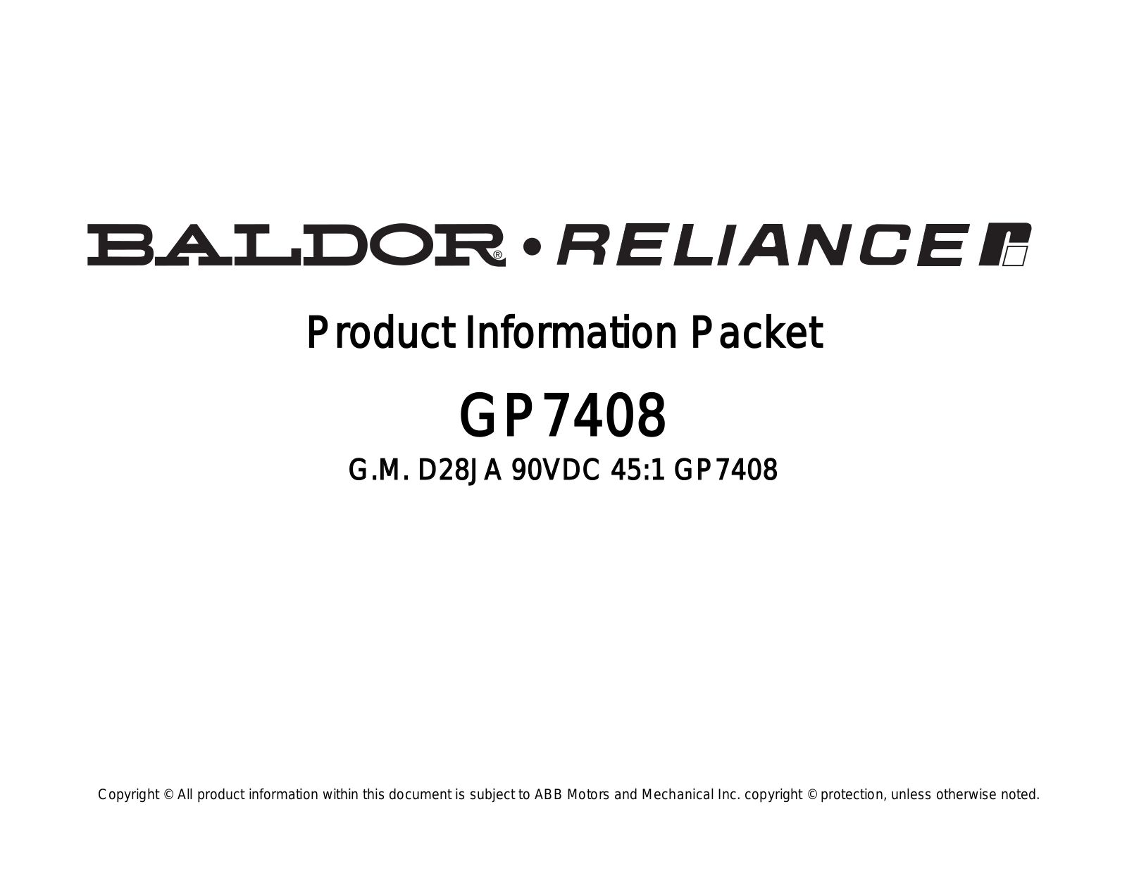 Baldor GP7408 Product Information Sheet