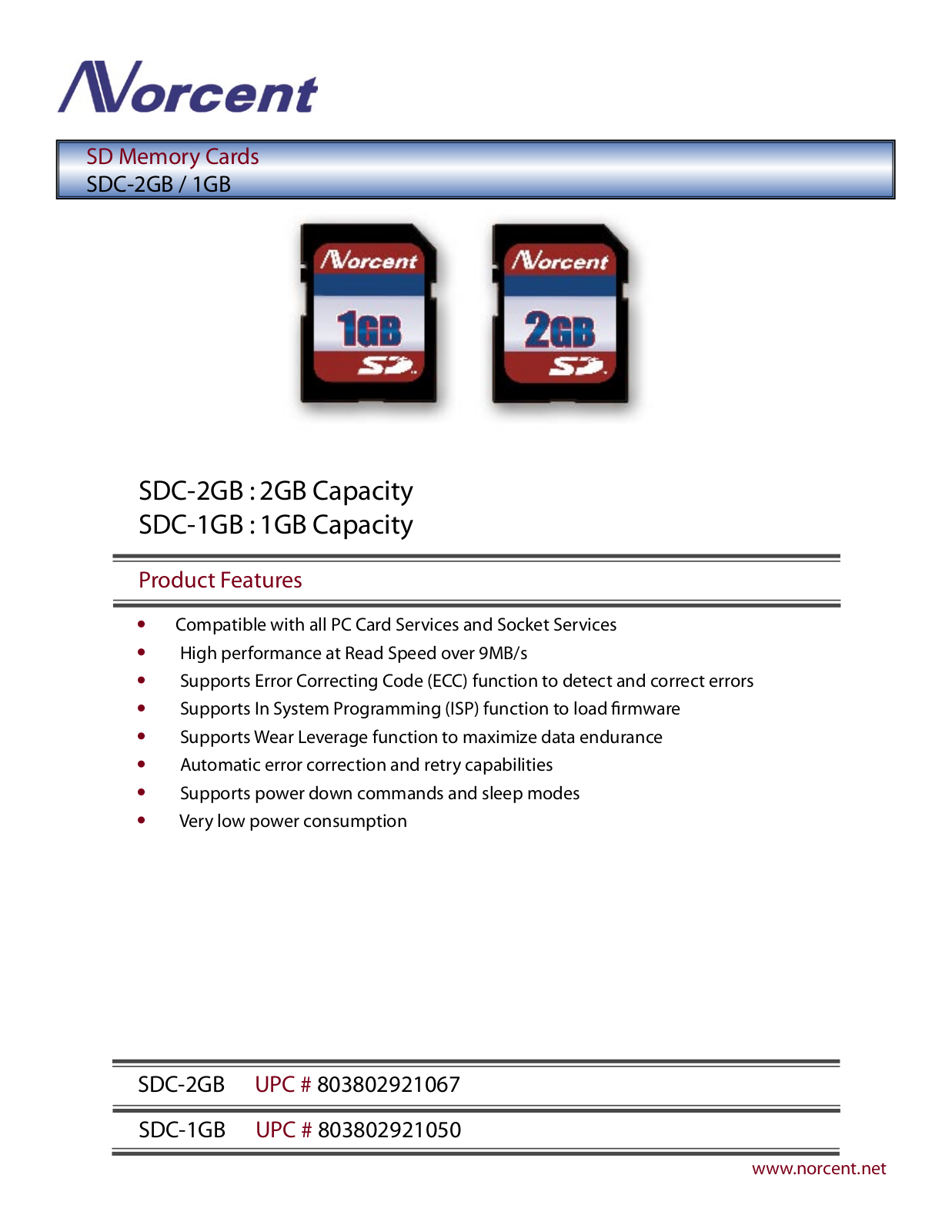 Norcent Technologies SDC-2GB, SDC- 1GB User Manual