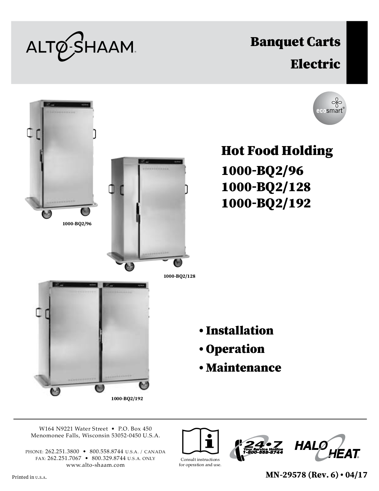 Alto Shaam 1000-BQ2-96 User Manual