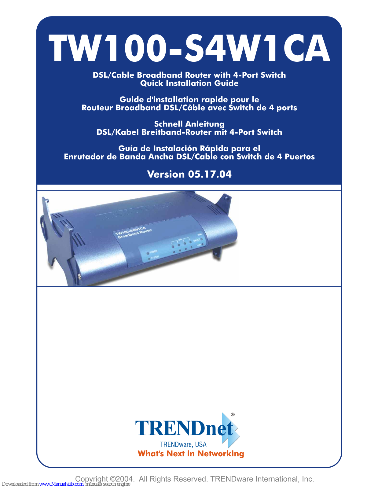 TRENDware TW100-S4W1CA Quick Installation Manual - ManualMachine.com
