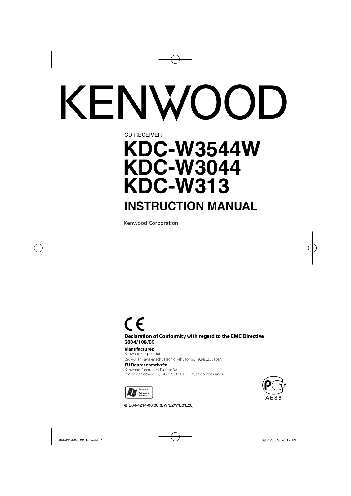 Kenwood KDC-W3044G User Manual