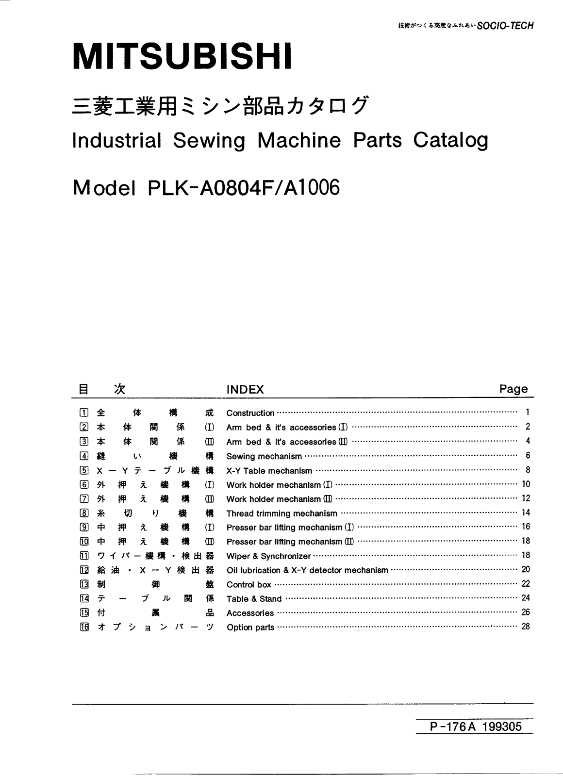 MITSUBISHI PLK-A0804F/A1006 Parts List