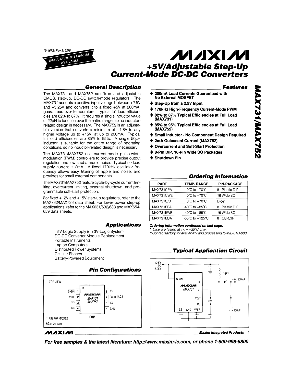 MAXIM MAX731, MAX752 User Manual