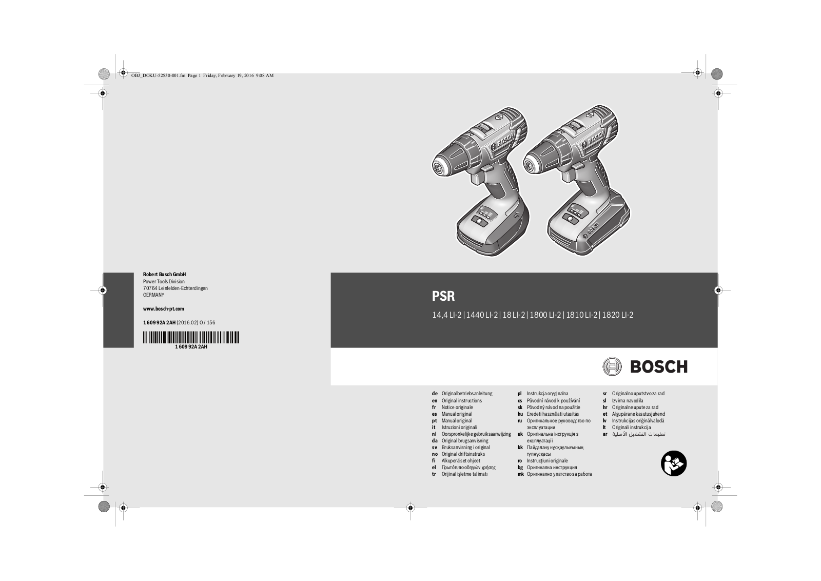 Bosch PSR 1800 LI-2 User Manual
