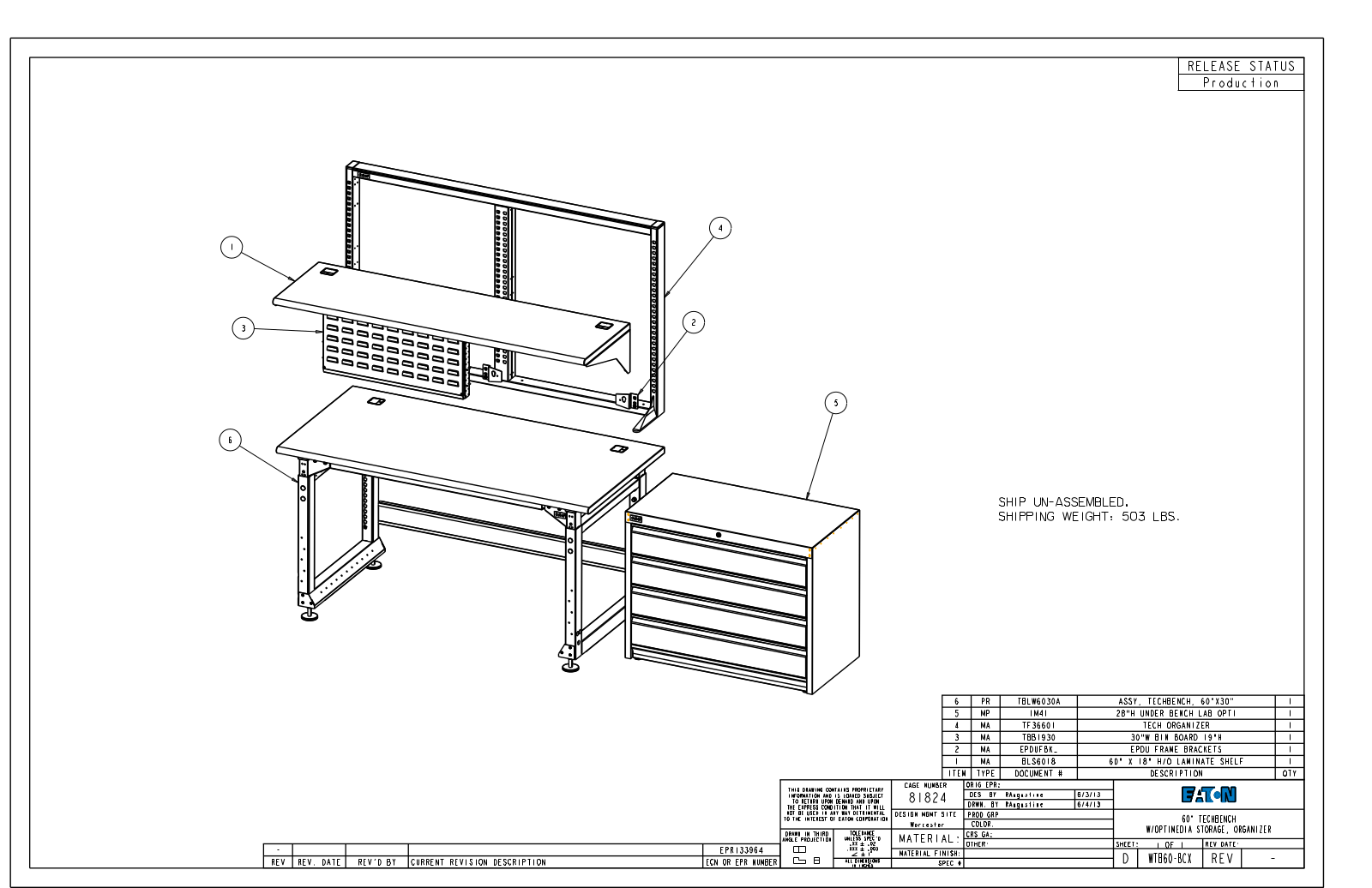 Eaton Benches By Wright Line WTB60-BCX Dimensional Sheet