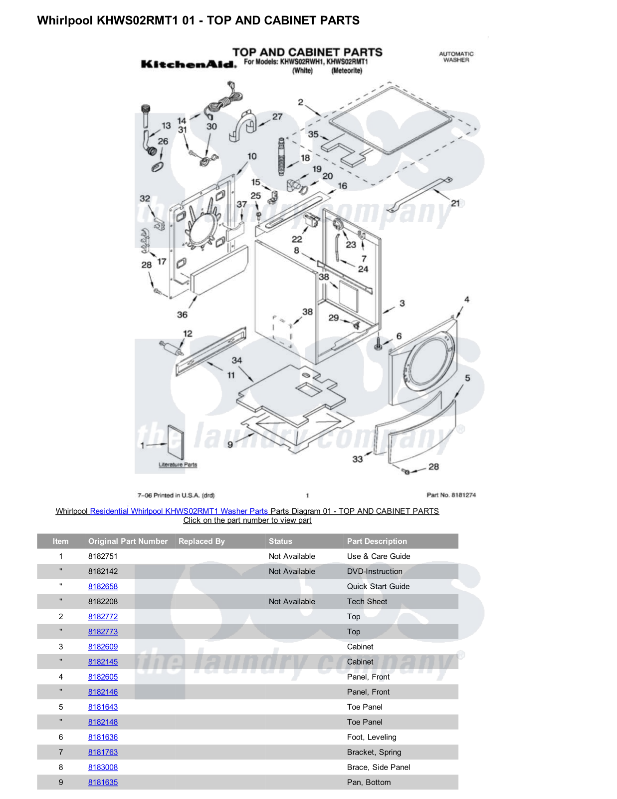 Whirlpool KHWS02RMT1 Parts Diagram