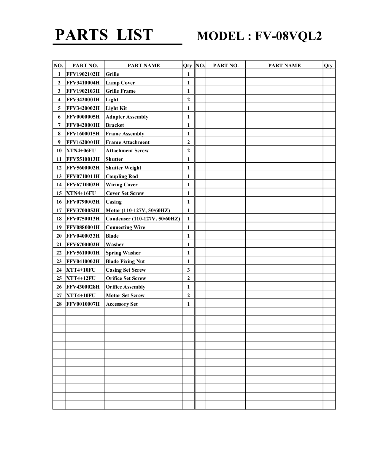 Panasonic fv-08vql2 service manual