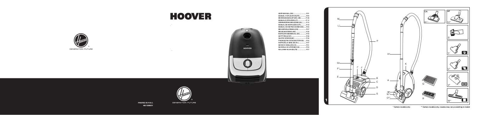 Hoover CP70_CP10011, CP70_CP09011, CP70_CP20011 Manual