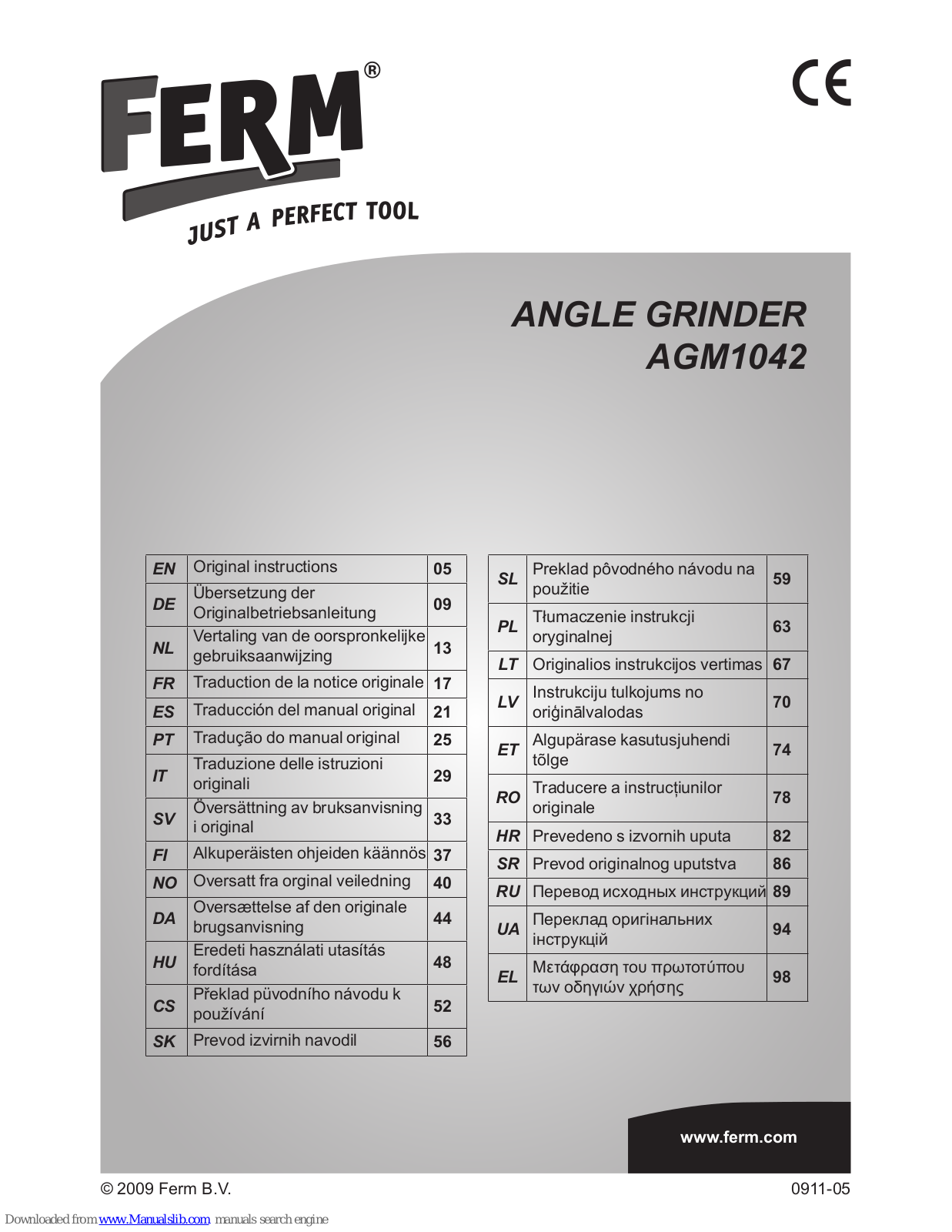 Ferm AGM1042 Original Instructions Manual