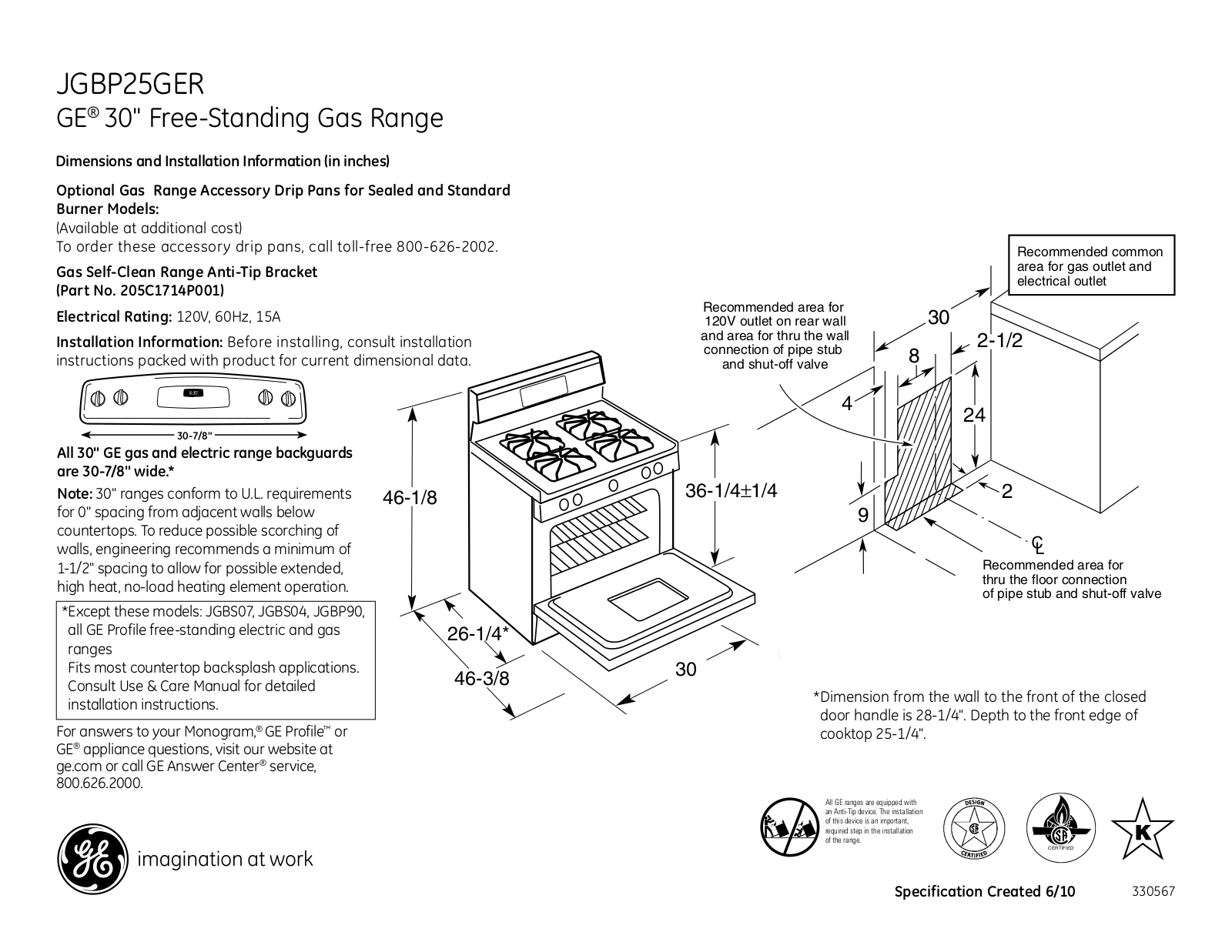 General Electric JGBP25GERSA User Manual