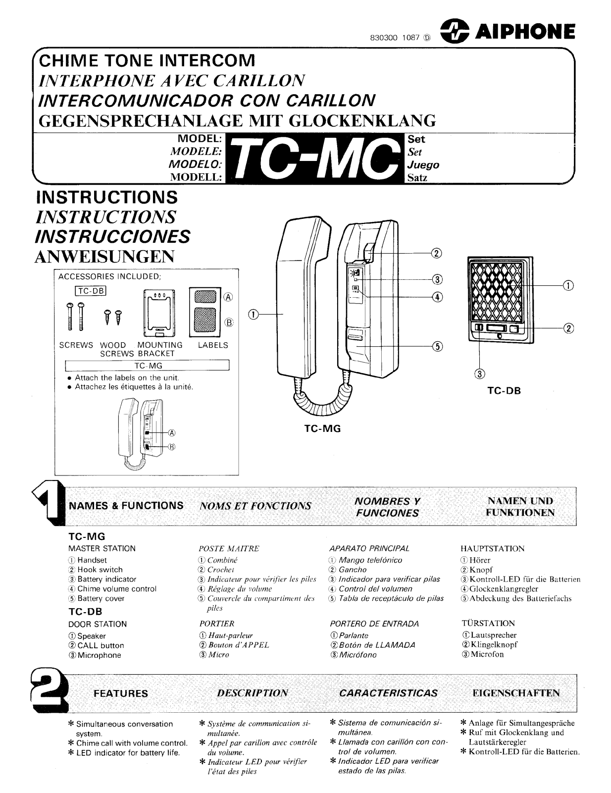 Aiphone TC-MCP INSTALLATION INSTRUCTIONS