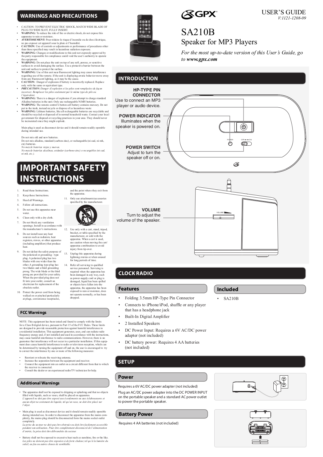 GPX SA210B User Manual