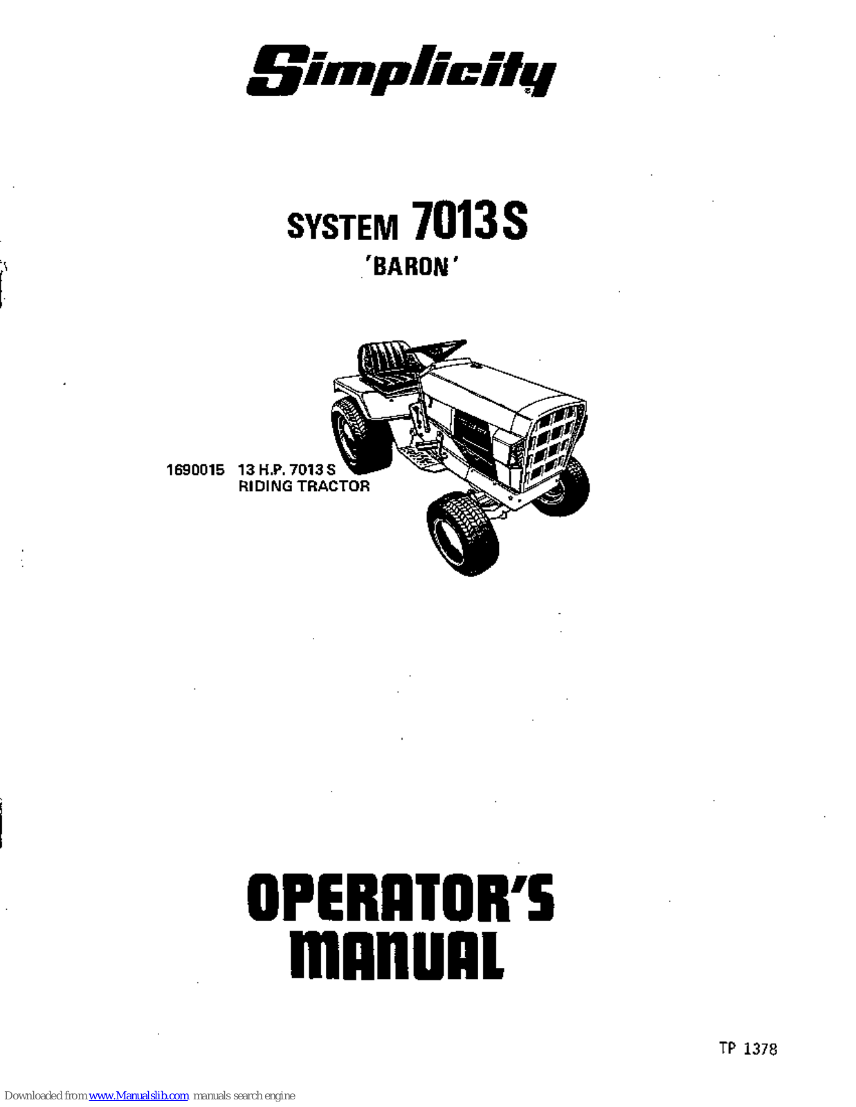 Simplicity Baron System 7013S Operator's Manual