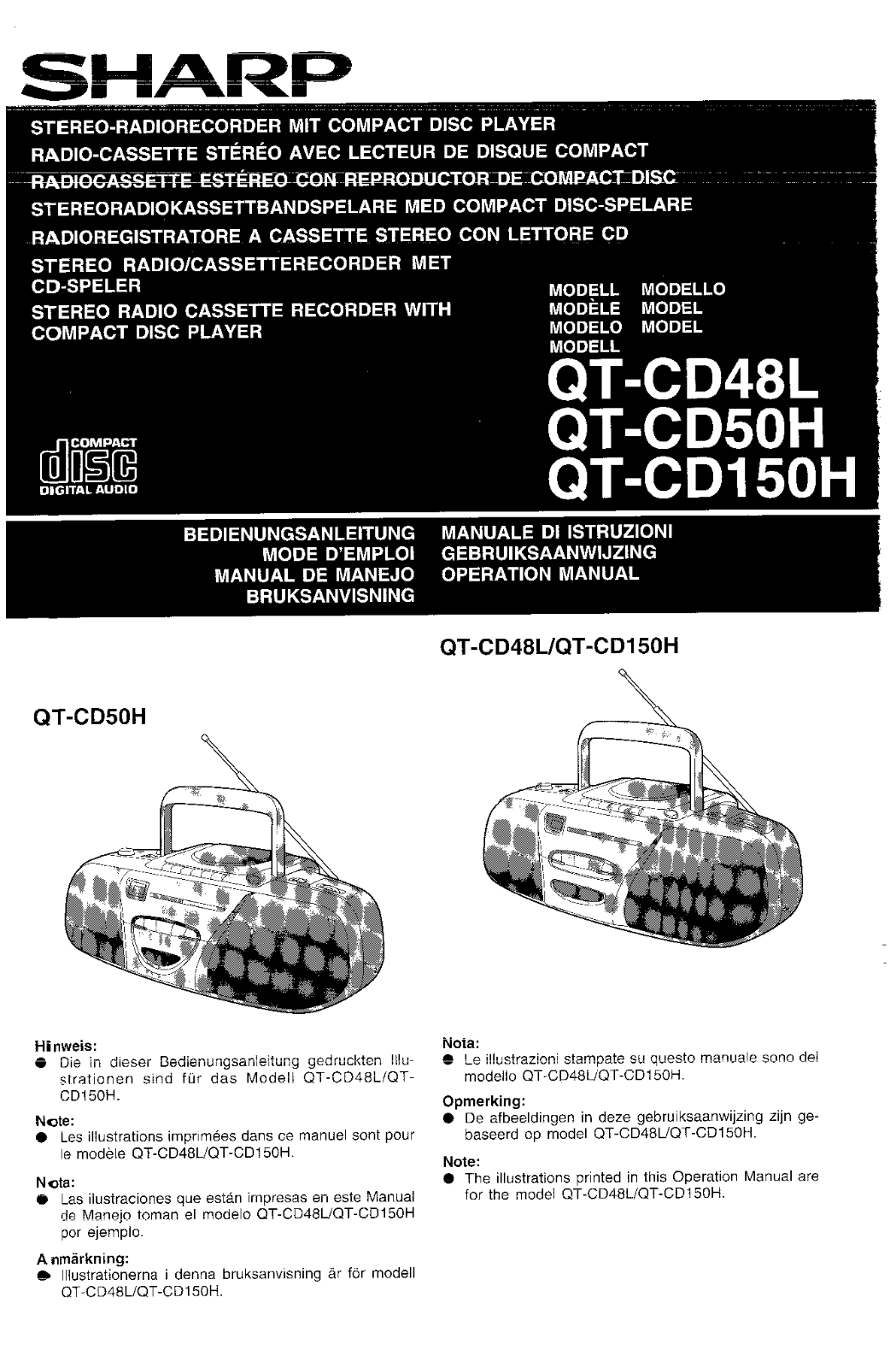 Sharp QT-CD48L, QT-CD50H, QT-CD1650H Manual