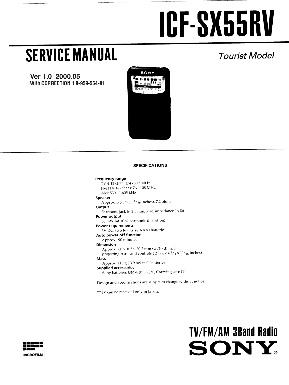 Sony ICFSX-55-RV Service manual