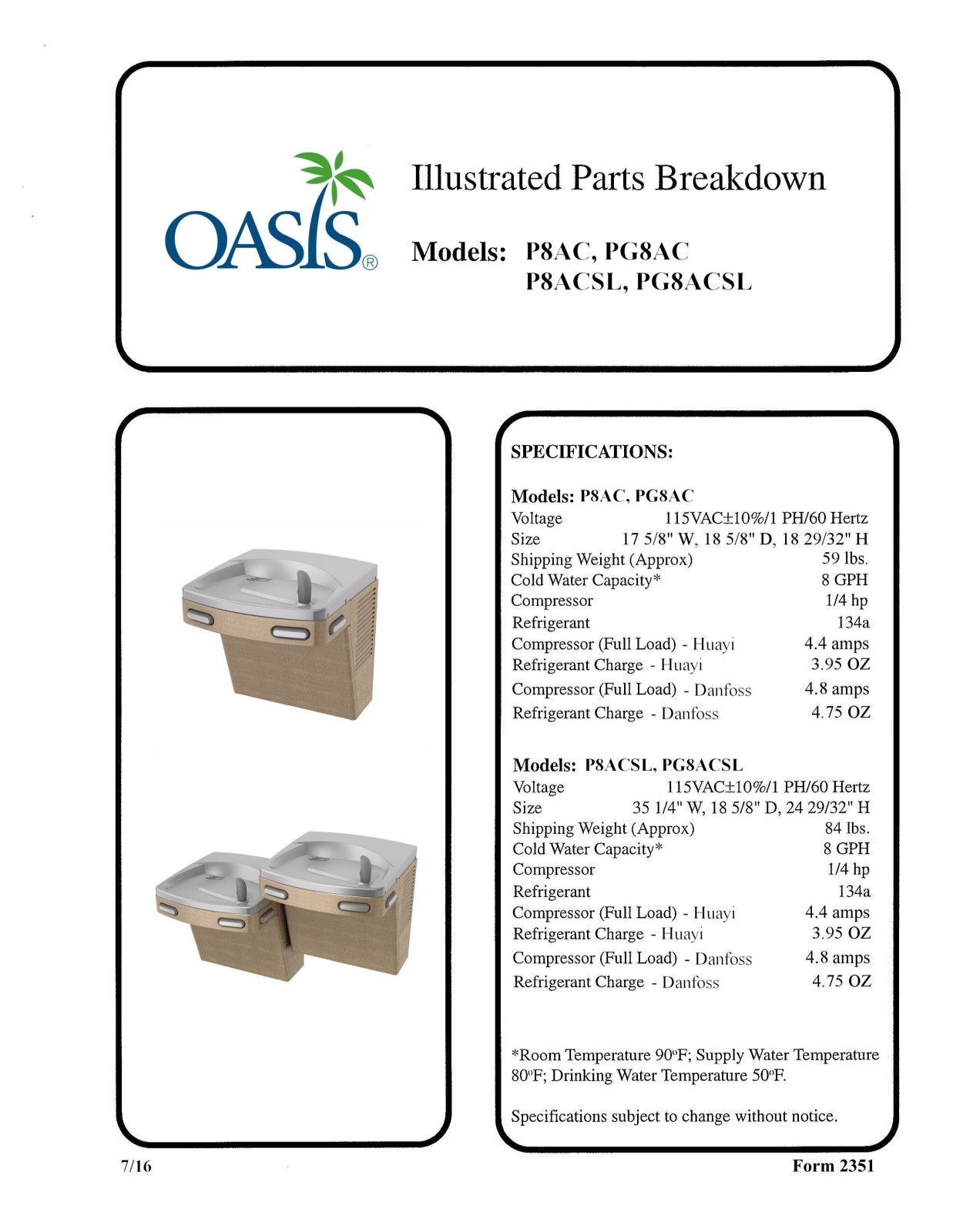 Oasis PGEBQSL PARTS LIST