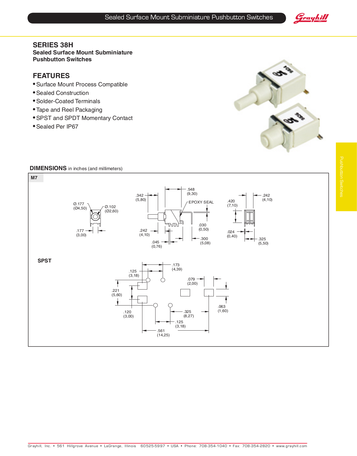 Grayhill Pushbutton switches Butt Contact 38H User Manual